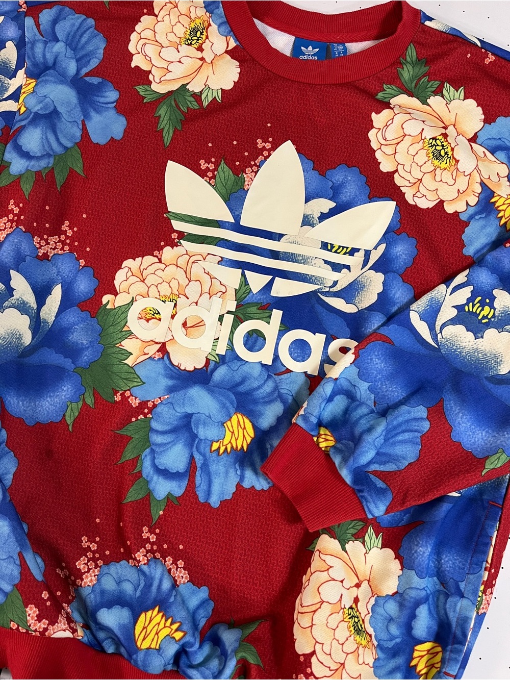 adidas Farm Rio crewneck pullover Red Chita floral originals trefoil UK 10 USA S